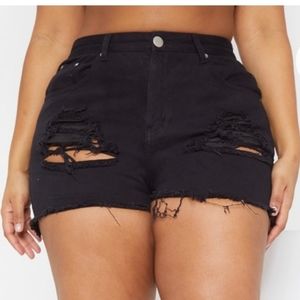 Black Ripped Frayed Hem Denim Shorts